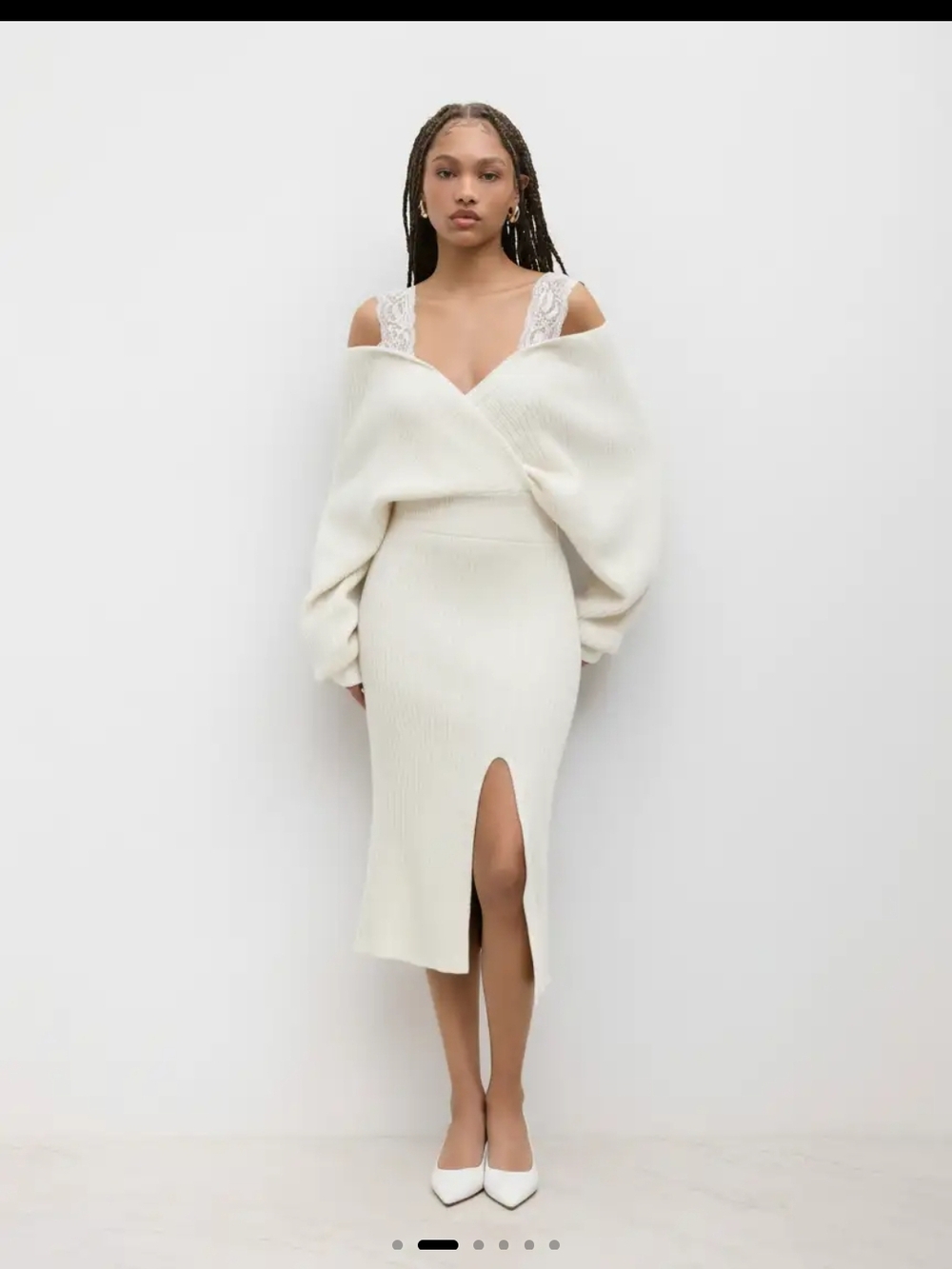 Cider Ivory White Knit Wrap Sweater Dress Lace Sleeves Nwt